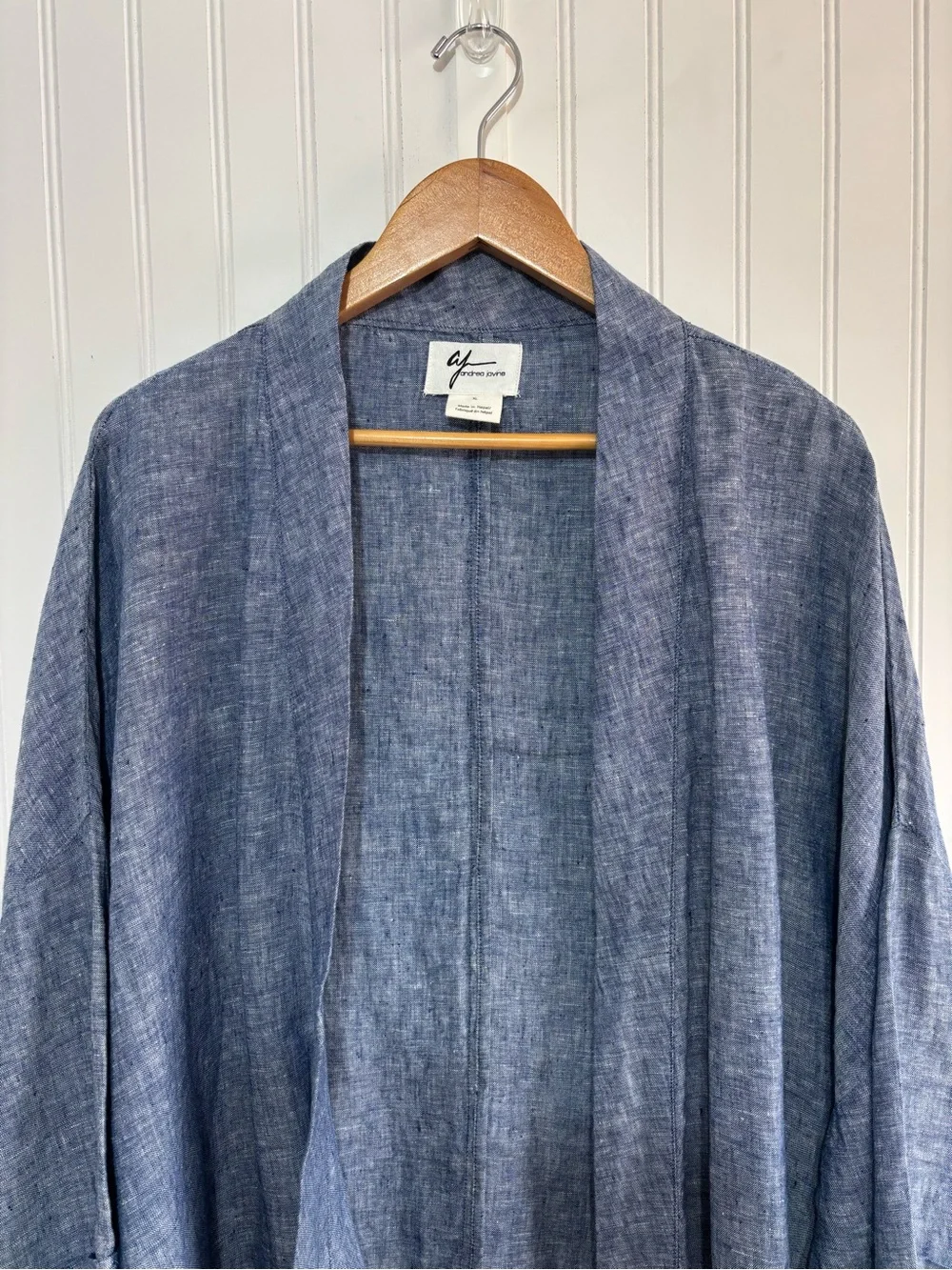 Andrea Jovine Linen Open Front Kimono Cardigan Blue XL Boho Coastal - Picture 3 of 10